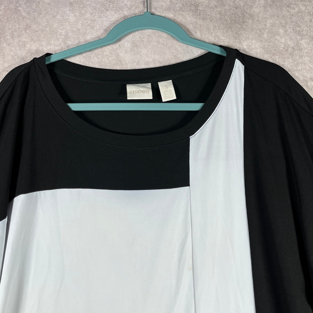 Chico's Top Womens Size 3 US XL White Black Colorblock Tunic Stretch Office Work - Picture 2 of 7
